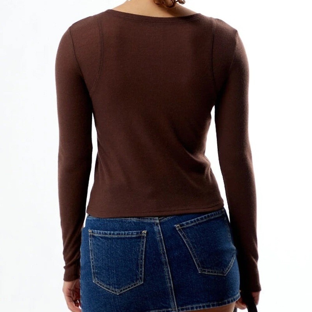 PacSun Y2K Clean Girl Basic Layering Long Sleeve Top Women S Brown EST.PAC 1980 - Picture 2 of 8